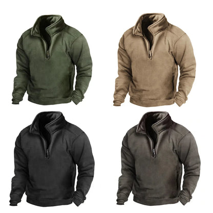 Men's Half Zip Sweatshirt Stand Collar Loose Fit Army Green Hoodie