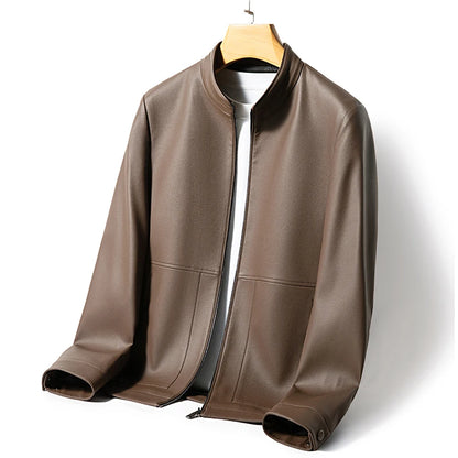 Men's Stand Collar Sheep Leather Jacket Business Leisure Autumn