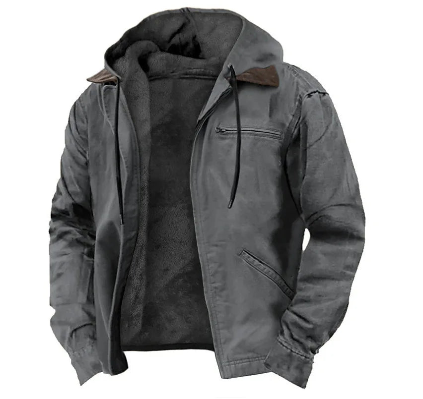 Men's Fleece Jacket Hooded Zipper Pocket Winter Warm