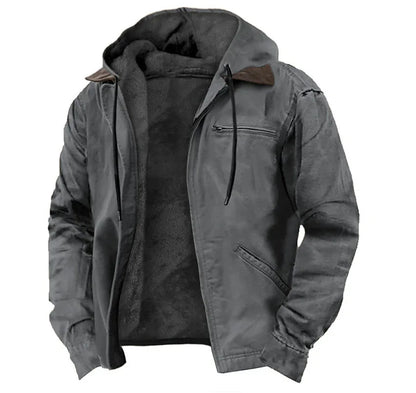 Men's Fleece Jacket Hooded Zipper Pocket Winter Warm