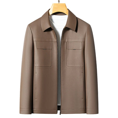 Men's Lapel Leather Jacket Natural Sheepskin Casual Business