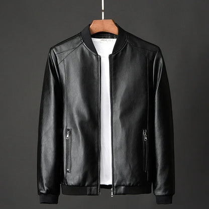 Men's Black PU Leather Jacket Slim Fit Biker Coat 8XL