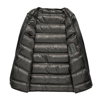 Men's Hooded Leather Down Jacket Detachable Duck Down Liner