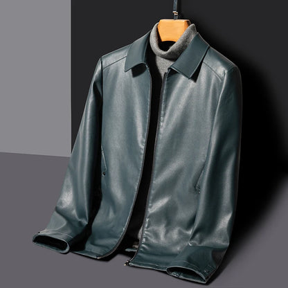 Men's Lapel Leather Jacket Natural Sheepskin Business Casual