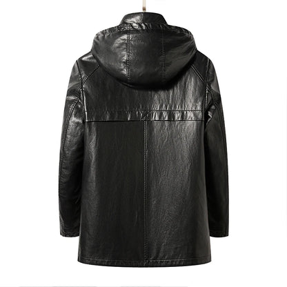 Men's Hooded Leather Down Jacket Detachable Duck Down Liner