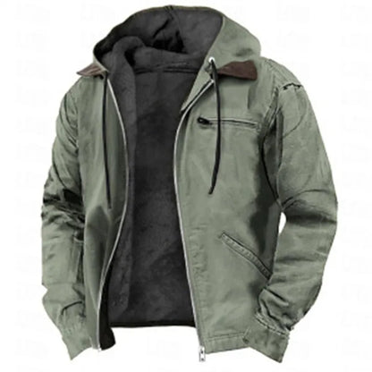 Men's Fleece Jacket Hooded Zipper Pocket Winter Warm