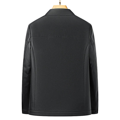 Men's Lapel Leather Jacket Natural Sheepskin Casual Business