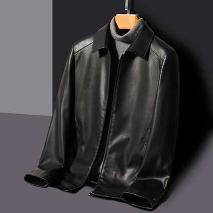 Men's Lapel Leather Jacket Natural Sheepskin Business Casual
