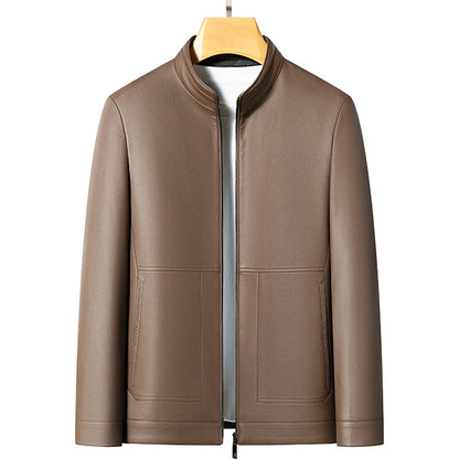 Men's Stand Collar Sheep Leather Jacket Business Leisure Autumn