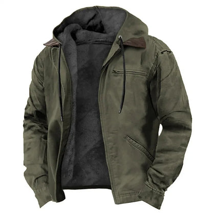 Men's Fleece Jacket Hooded Zipper Pocket Winter Warm