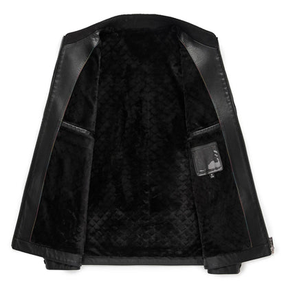 Men's Leather Polo Jacket Mock Neck Slim Fit Black Grey
