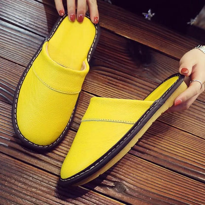 Men's Women's Leather Slippers Spring Autumn Indoor Brown
