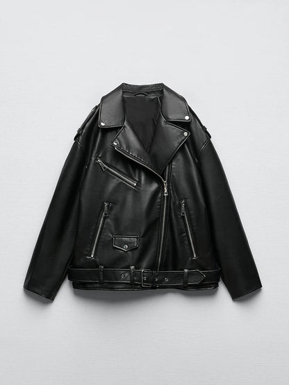 Women's PU Leather Jacket Loose Motorcycle