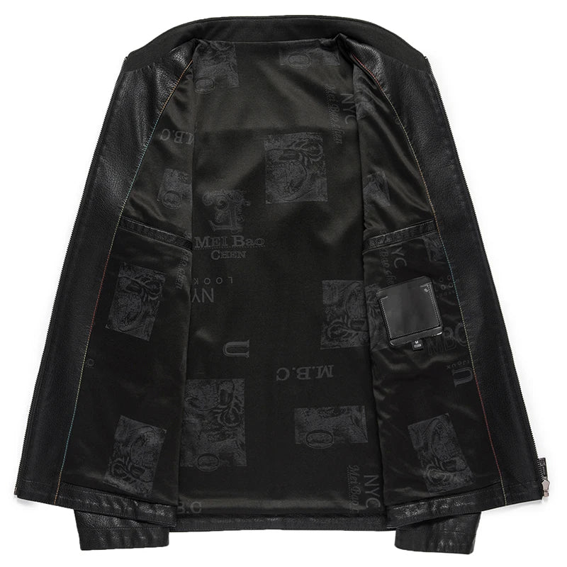 Men's Stand Collar Sheep Leather Jacket Business Leisure