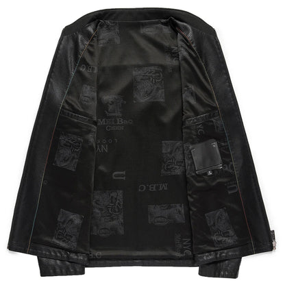 Men's Stand Collar Sheep Leather Jacket Business Leisure
