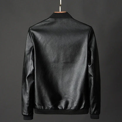 Men's Black PU Leather Jacket Slim Fit Biker Coat 8XL