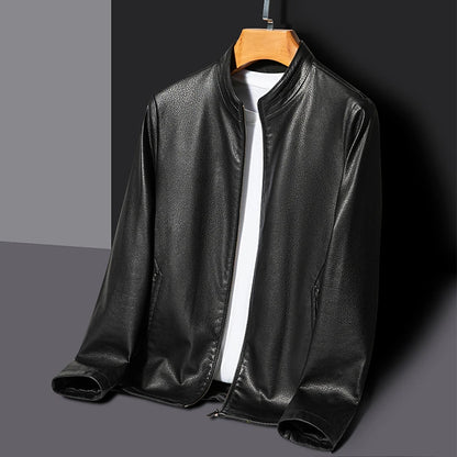 Men's Stand Collar Sheep Leather Jacket Business Leisure