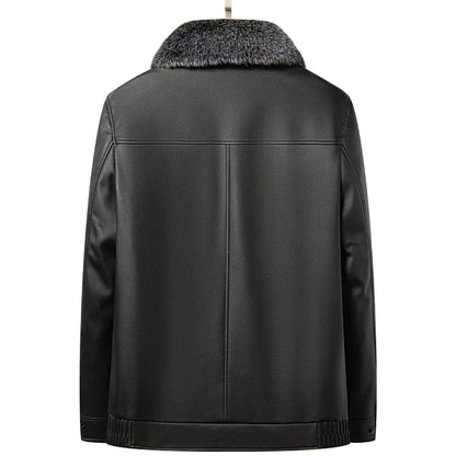 Men's Leather Winter Jacket Ferret Fur Collar Duck Down