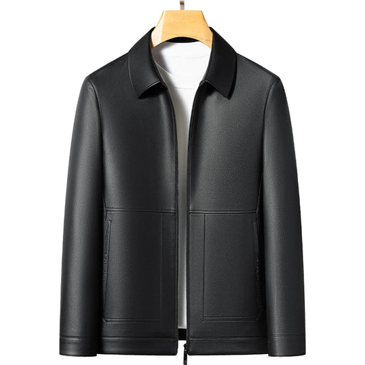 Men's Leather Business Jacket Slim Fit Black Brown Lapel