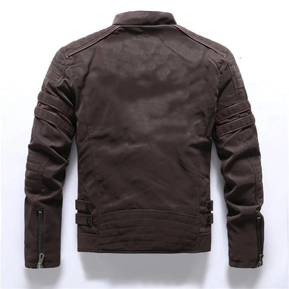 Men's PU Leather Jacket Vintage Fleece Warm Multi-Pocket