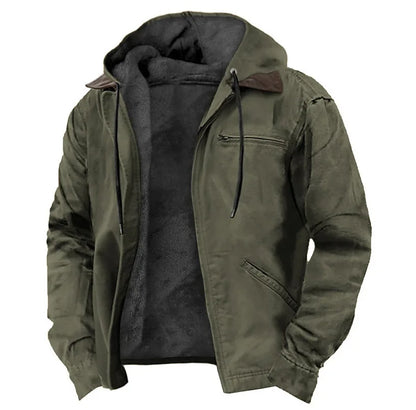 Men's Fleece Jacket Hooded Zipper Pocket Winter Warm