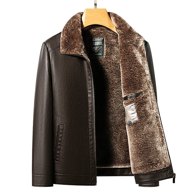 Men's Leather Jacket Fur Integrated Slim