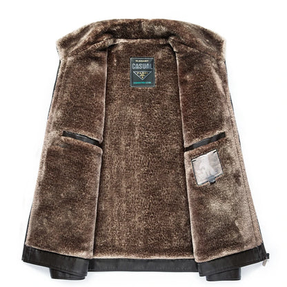 Men's Leather Jacket Fur Integrated Slim