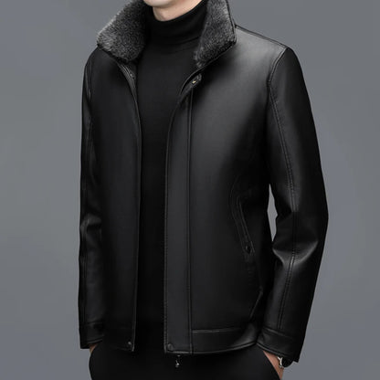Men's Leather Jacket Sheepskin Down Warm White Duck Down