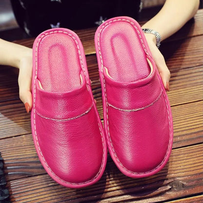 Men's Women's Leather Slippers Spring Autumn Indoor Brown