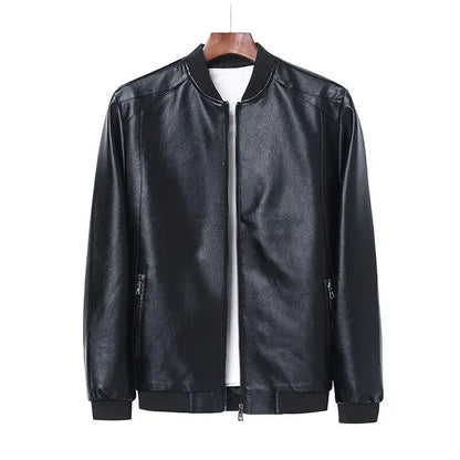Men's Black PU Leather Jacket Slim Fit Biker Coat 8XL