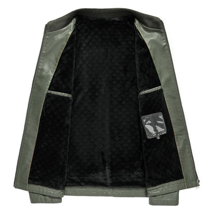 Men's Stand Collar Sheep Leather Jacket Business Leisure