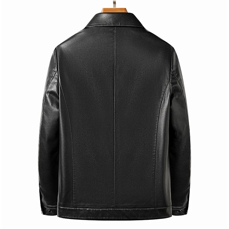 Men's Leather Polo Jacket Mock Neck Slim Fit Black Grey