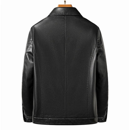 Men's Leather Polo Jacket Mock Neck Slim Fit Black Grey