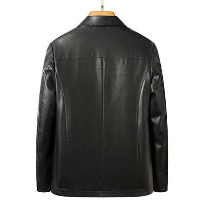 Men's Lapel Leather Jacket Natural Sheepskin Business Casual