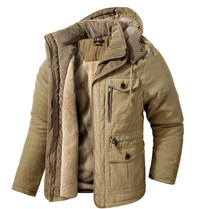 Men's Winter Fleece Parka Windproof Hooded Jacket Fur Liner