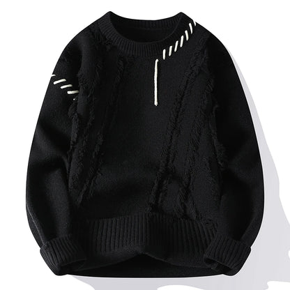Men's Warm Knitted Sweater Patchwork O-Neck Pullover Winter