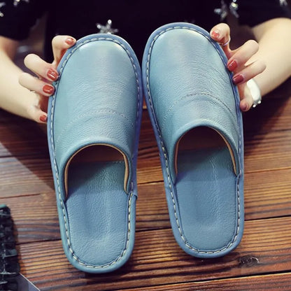 Men's Women's Leather Slippers Spring Autumn Indoor Brown