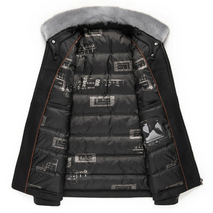 Men's Sheepskin Leather Jacket Removable Fur Collar Winter
