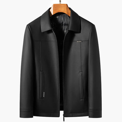 Men's Sheepskin Leather Jacket Removable Fur Collar Winter