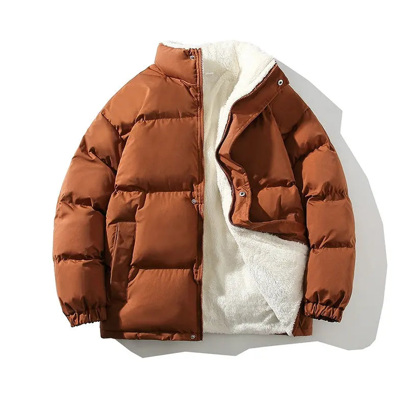 Men's Winter Fleece Parka Loose Fit Bubble Jacket Warm