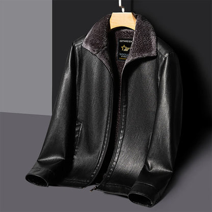 Men's Leather Jacket Thickened Fur Business Casual