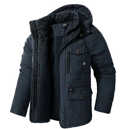Men's Winter Fleece Parka Windproof Hooded Jacket Fur Liner