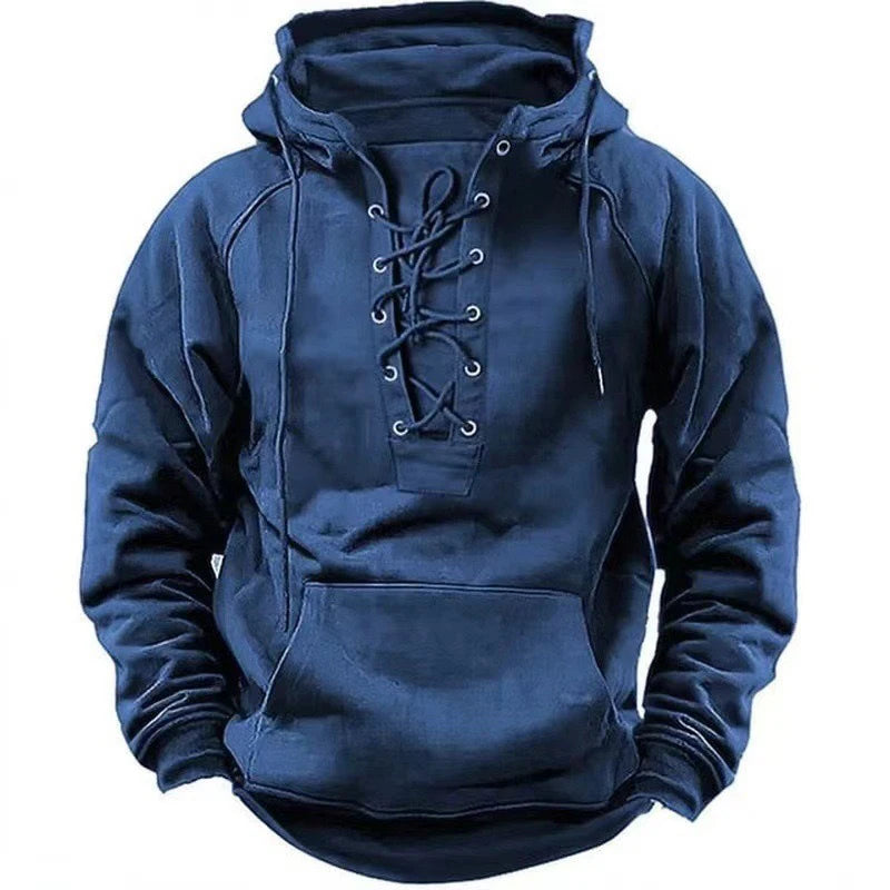 Men's Hooded Sweatshirt Vintage Lace-Up Hoodie Drawstring