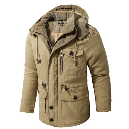 Men's Winter Fleece Parka Windproof Hooded Jacket Fur Liner