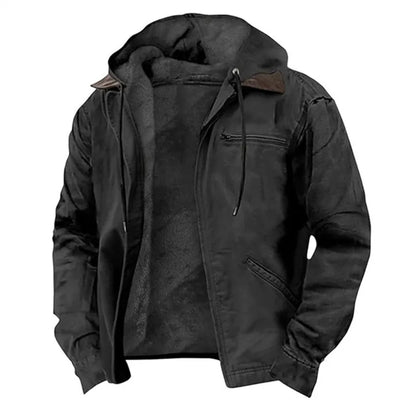 Men's Fleece Jacket Hooded Zipper Pocket Winter Warm