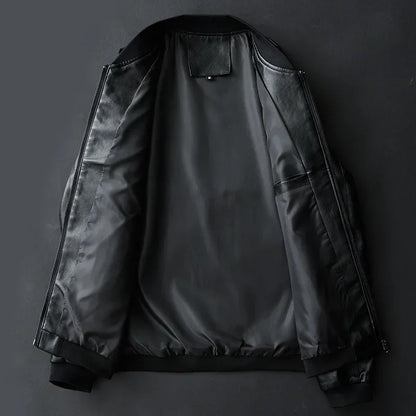 Men's Black PU Leather Jacket Slim Fit Biker Coat 8XL