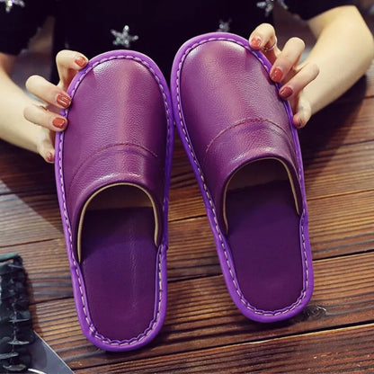 Men's Women's Leather Slippers Spring Autumn Indoor Brown