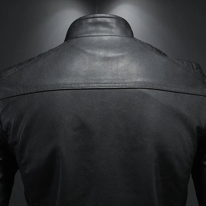 Men's Stand Collar Leather Jacket Slim