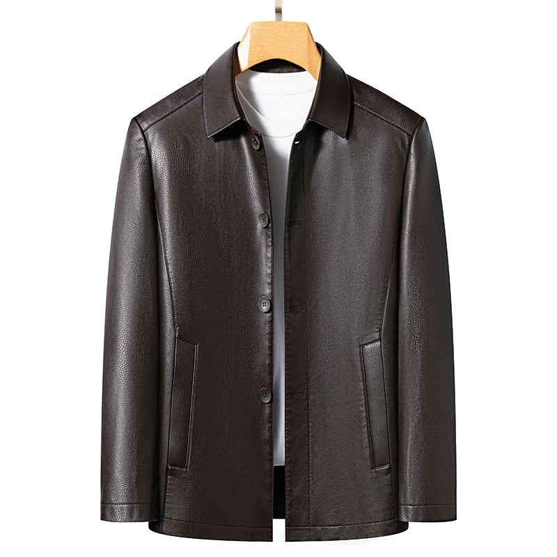 Men's Thin Lapel Leather Jacket Genuine Sheepskin Spring Autumn
