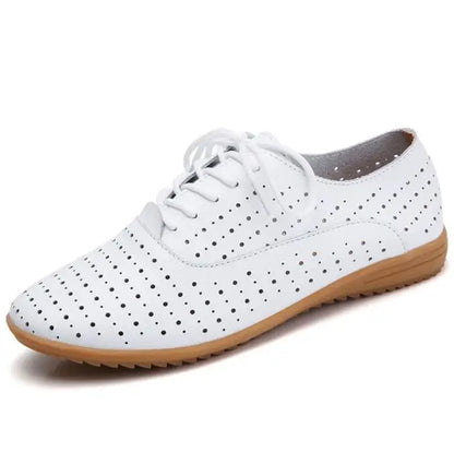 Women's Leather Loafers Hollow Out Oxford Shoes Summer Flats